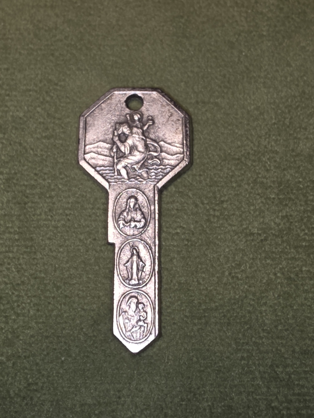 Vintage ITALY Religious Key Pendant St Christopher St Anthony Catholic Medal Key